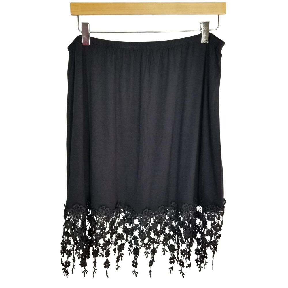LTX Sportswear Black Floral Crochet Lace Hem Mini Skirt Boho SZ P1 USA Made Goth